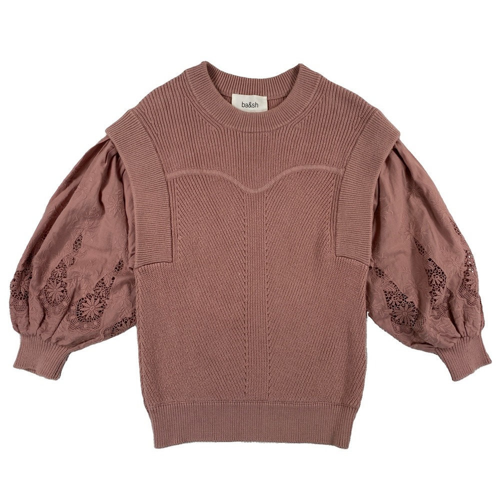 ba&sh Samoa Puff Sleeve Sweater Women's XS Pink Knit Lace Sleeves
